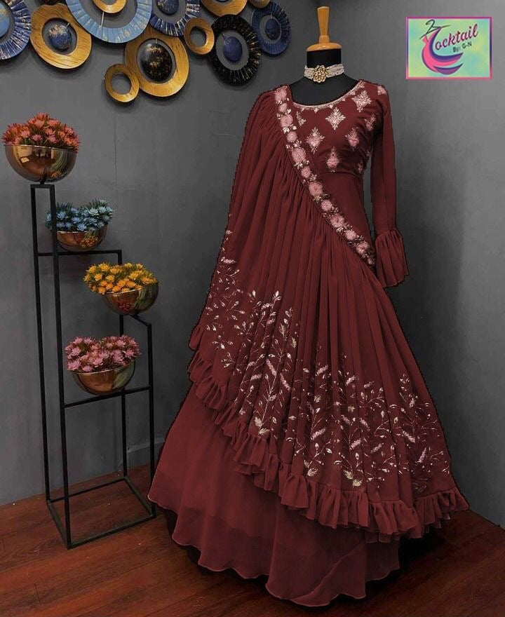 3-Step Style Fancy Maxi with fancy Embroidery touching+Miror Duppatta stylish with trouser ❤️