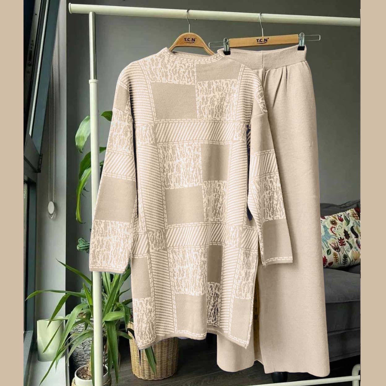 Texture Box Printed Sweat Style 2pc Suit