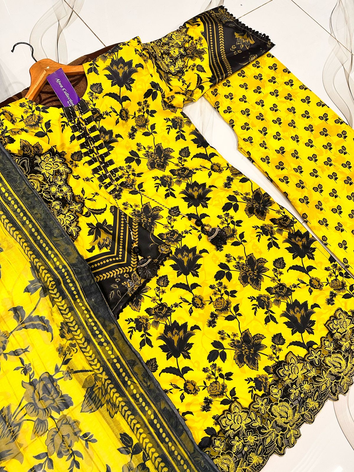 ❤️Front And Back Allover Digital Printed Handwork Shirt With Flapper Cord Set 3Pcs😍