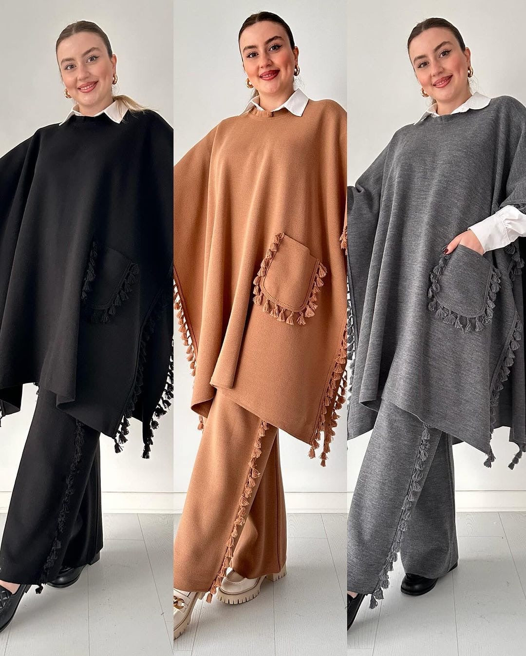 Open Shawl Style Lace Work 2-Pcs Winter Co-Ord Set.