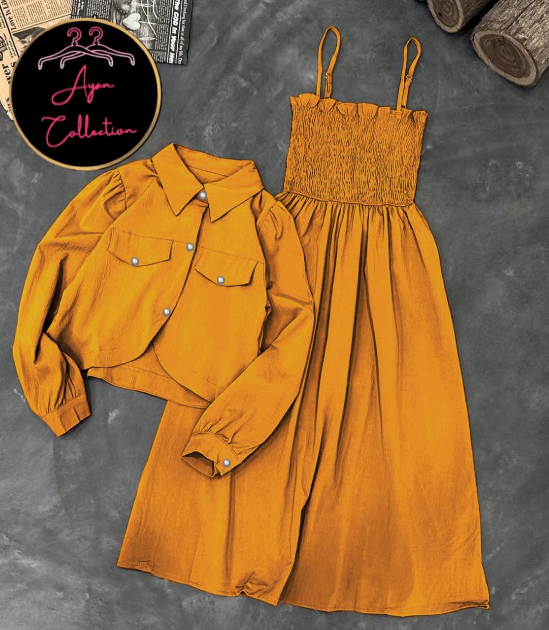 Kaaj Button Coati With Gazzer Romper Frock 2Pcs