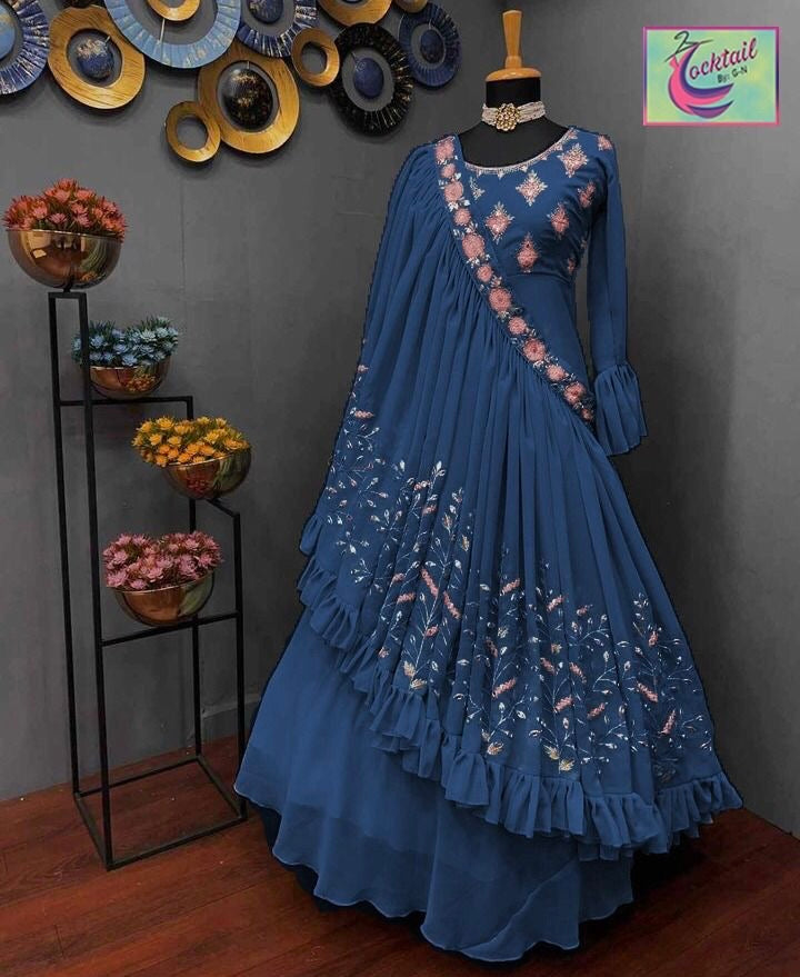 3-Step Style Fancy Maxi with fancy Embroidery touching+Miror Duppatta stylish with trouser ❤️