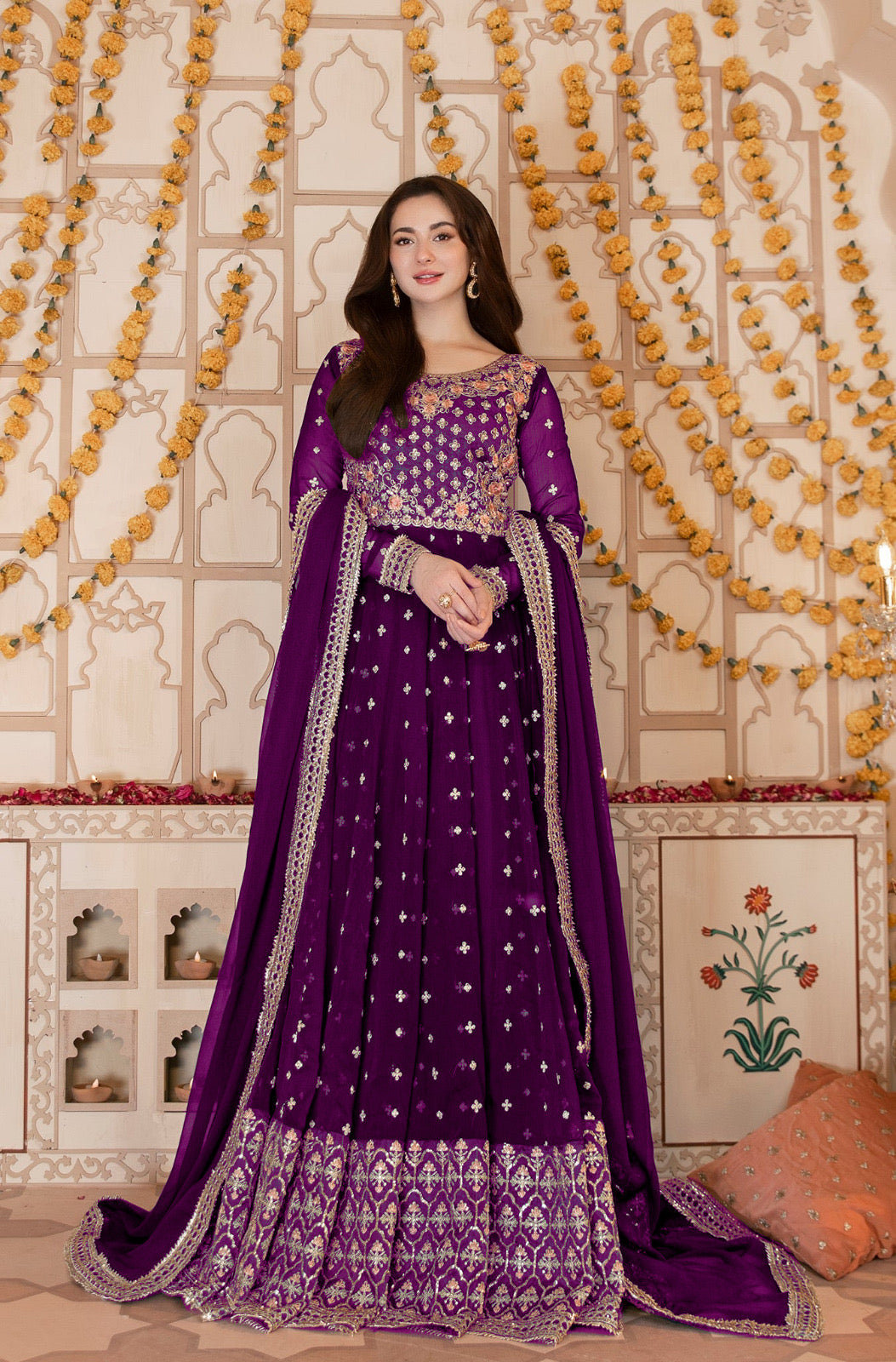 💕Front Heavy Colourful Neck,Sleeves Border Embroidery Maxi With Border Emb Dupatta 3Pcs🖤