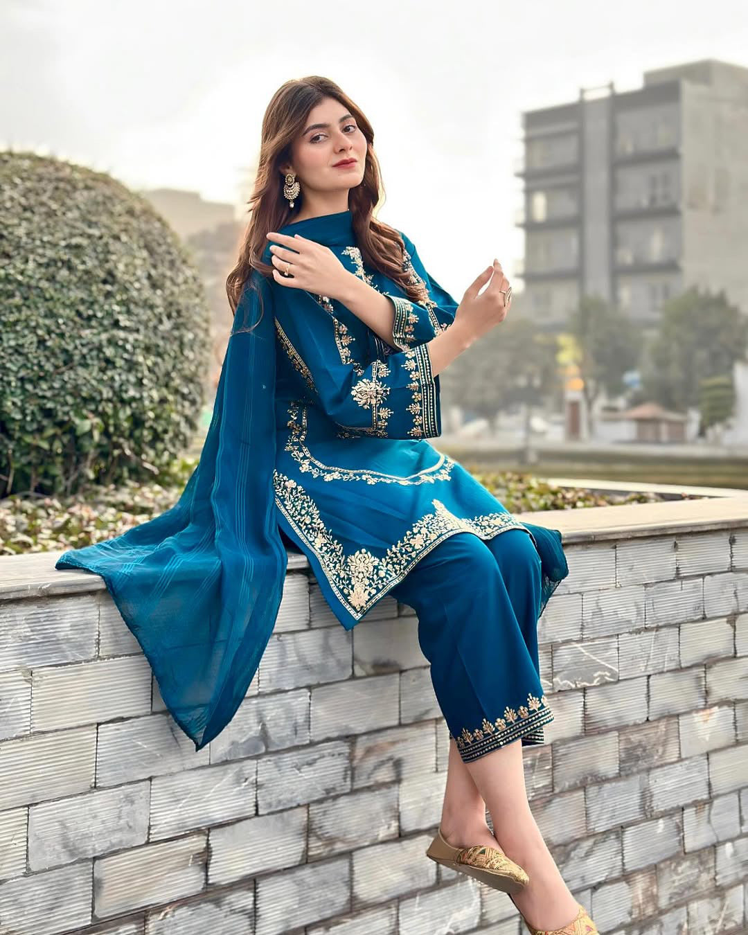 Sequence Embroidered on Shirt, Sleeves with Embroidered Trouser 3PCs 🖤
