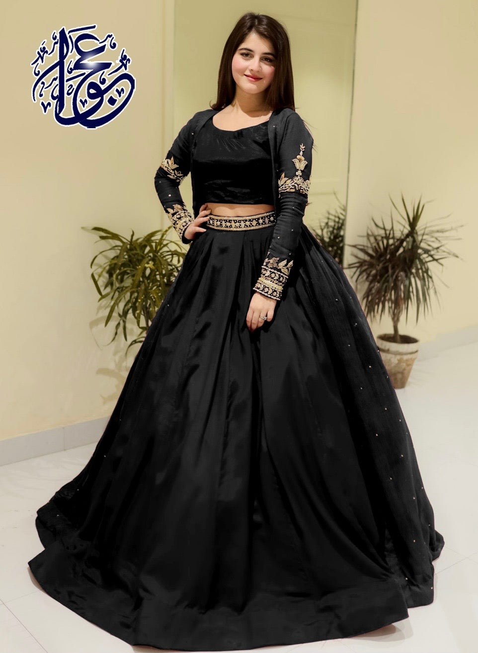 Embroidered With Front And Back Pearls Attached Gown And Embroidery Belt Attached Skirt With Top 3Pcs 👗❤️