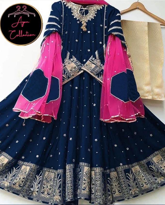 Neck,Border Heavy Embroidery With Two Colours Dupatta 3pcs 😍