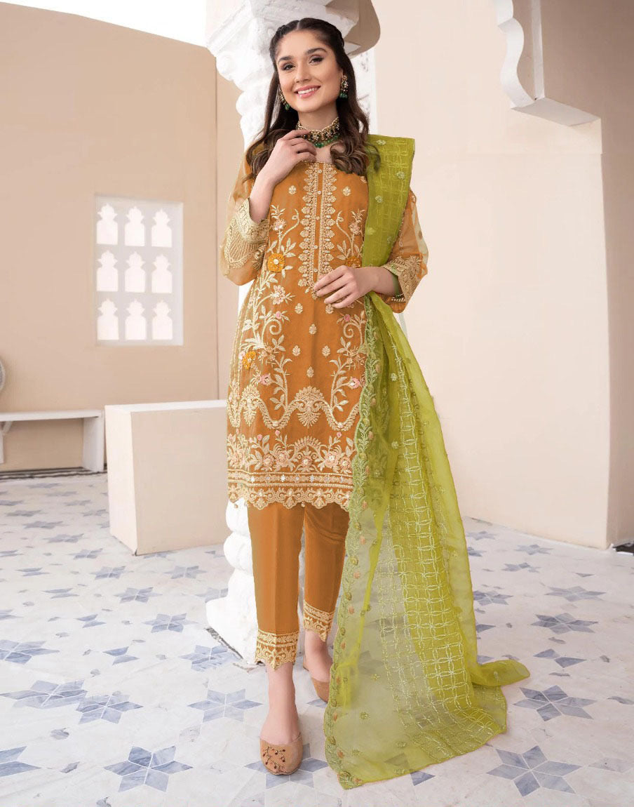 ❤️ Heavy Embroidered Shirt with Embroidered Trouser & Embroidered Dupatta 3PCs 😍