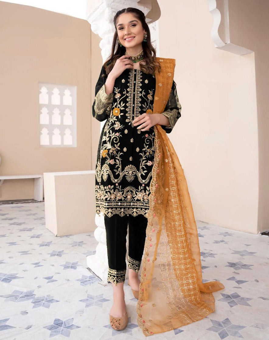 ❤️ Heavy Embroidered Shirt with Embroidered Trouser & Embroidered Dupatta 3PCs 😍