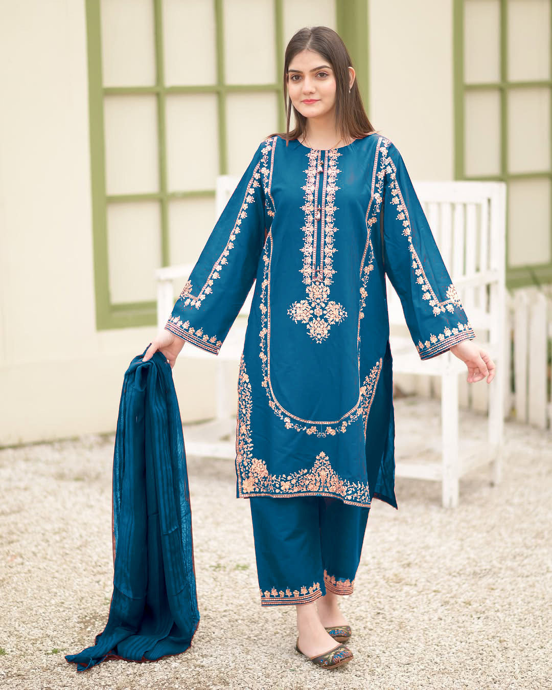 Sequence Embroidered on Shirt, Sleeves with Embroidered Trouser 3PCs 🖤