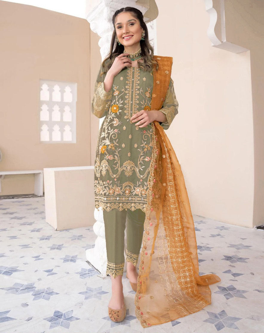 ❤️ Heavy Embroidered Shirt with Embroidered Trouser & Embroidered Dupatta 3PCs 😍