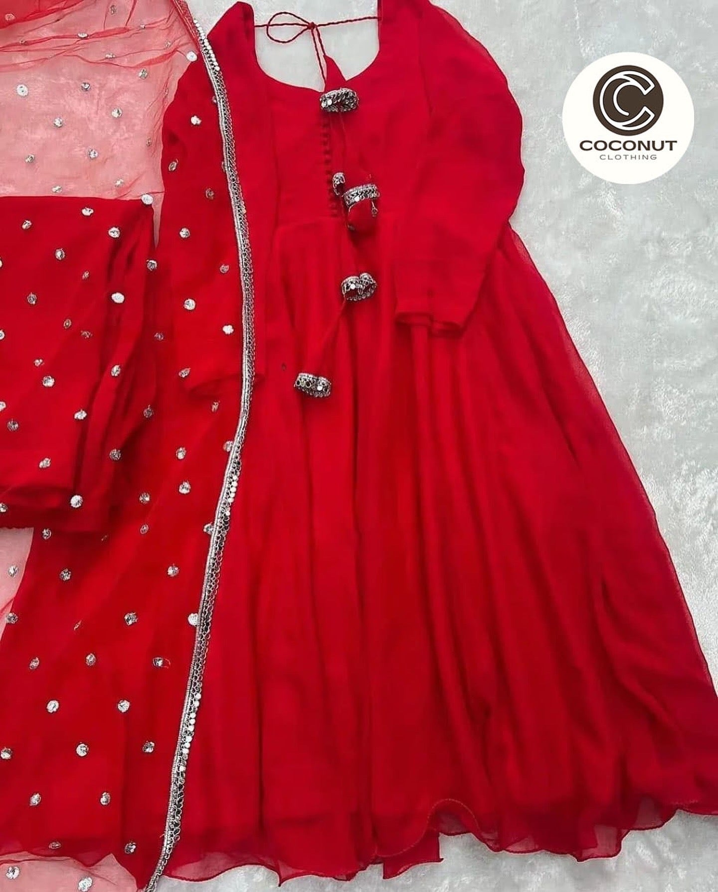 Chic V Neck Chiffon Maxi Set with Lace Dupatta (3PCs)