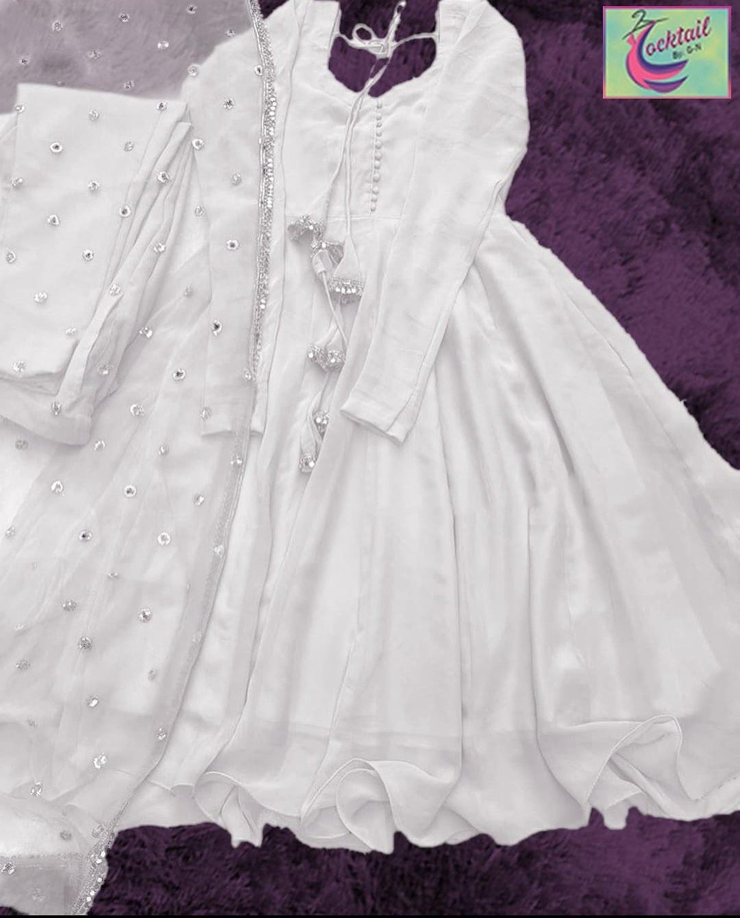 Chic V Neck Chiffon Maxi Set with Lace Dupatta (3PCs)