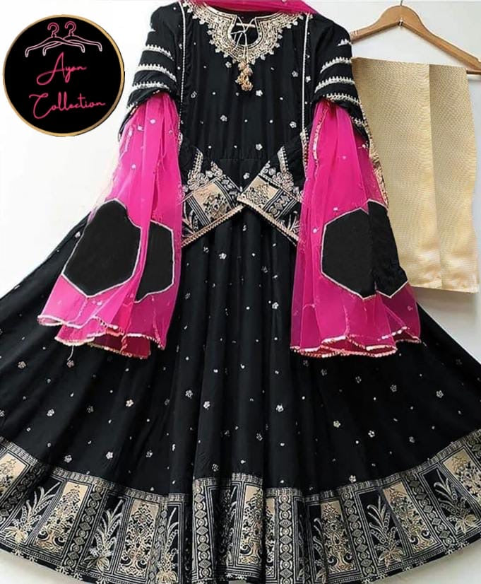 Neck,Border Heavy Embroidery With Two Colours Dupatta 3pcs 😍