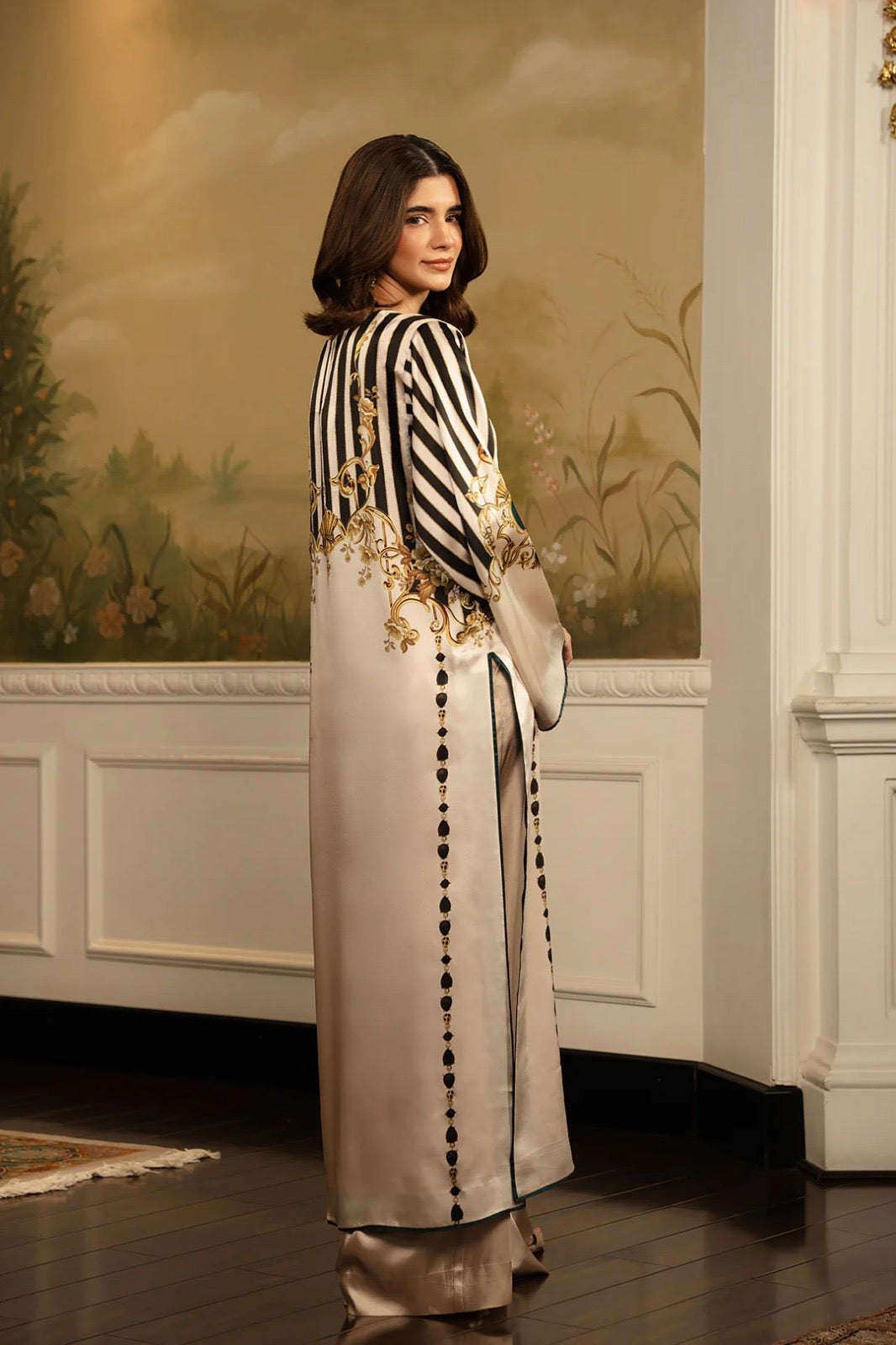 Shahi Lining Digital Printed Long Shirt With Printed Flapper 2Piece