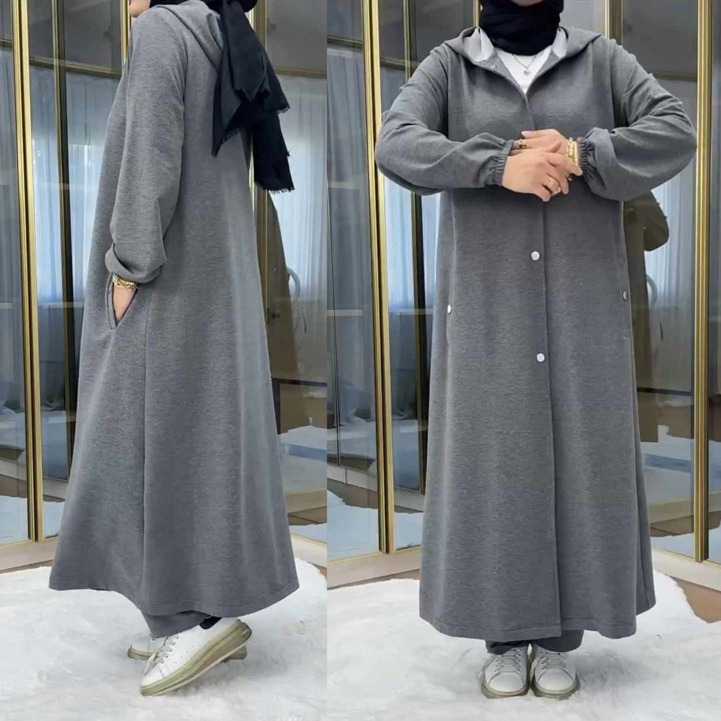 Long Button Hoodie Style 2-Pcs Winter Co-Ord Set