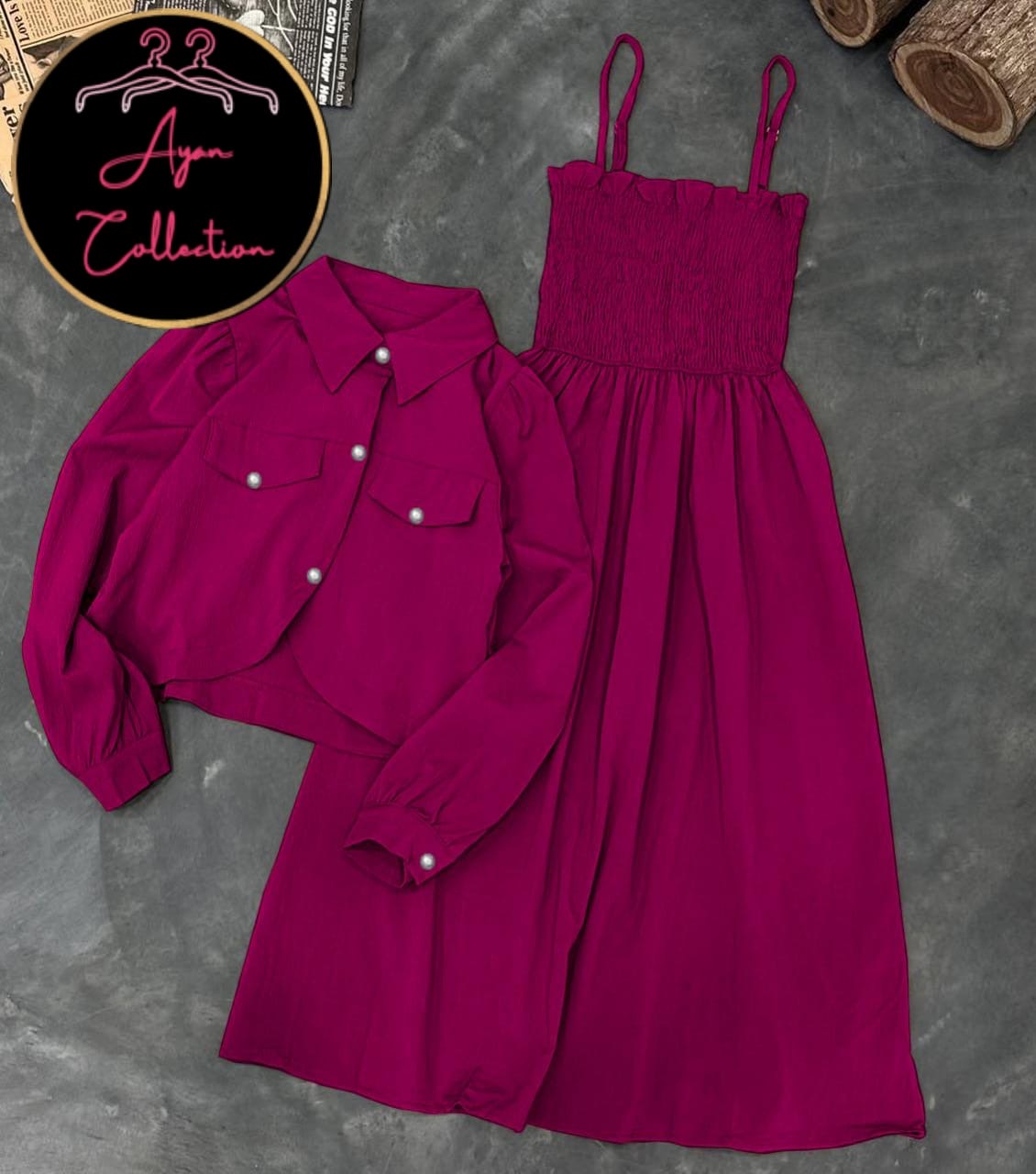 Kaaj Button Coati With Gazzer Romper Frock 2Pcs