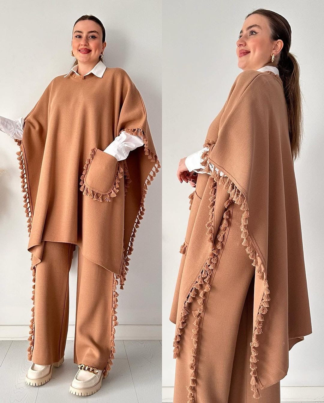 Open Shawl Style Lace Work 2-Pcs Winter Co-Ord Set.