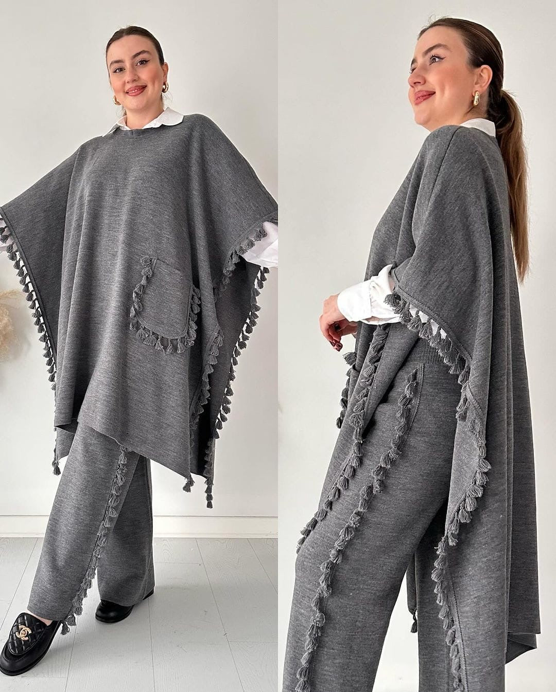 Open Shawl Style Lace Work 2-Pcs Winter Co-Ord Set.