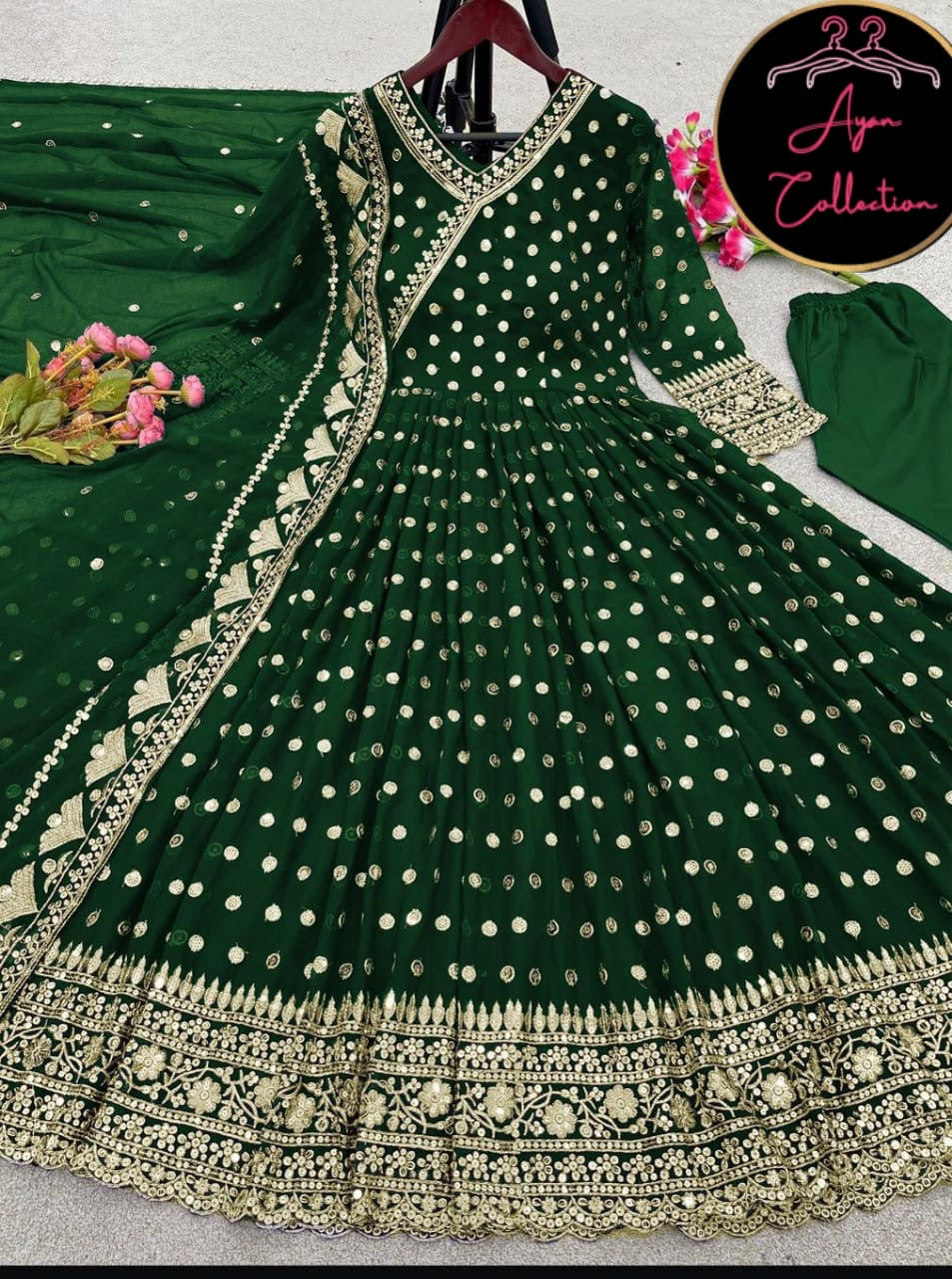 👗Eid Collection 2025: an elegant Angrakha Style Heavy Border Maxi with Neck Embroidery, paired with a beautifully embroidered Dupatta 🌙