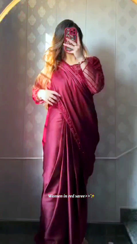 Sequence Embroidered work with Pearls Attached Silk saree 💕❤️