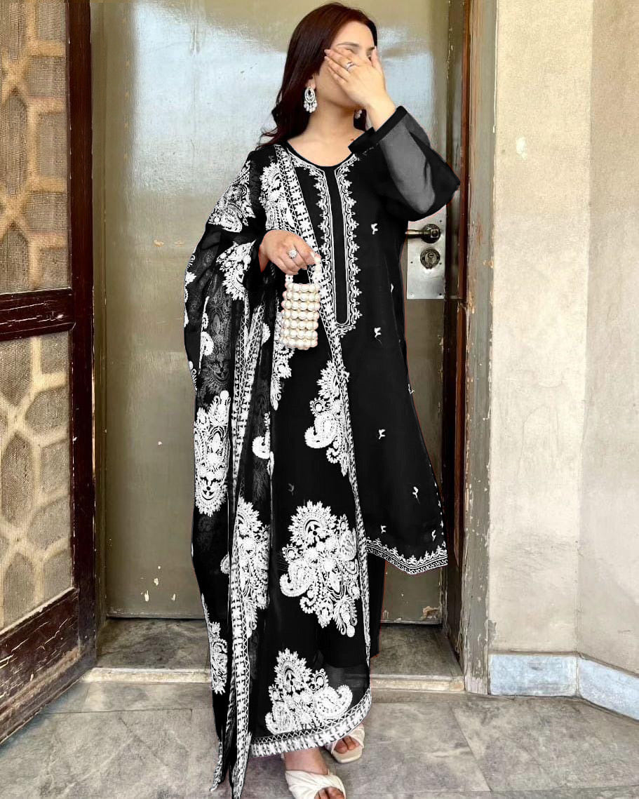 Heavy White Allover Embroidered Dupatta With Emb Shirt And Trouser 3Pcs ❤️❤️❤️