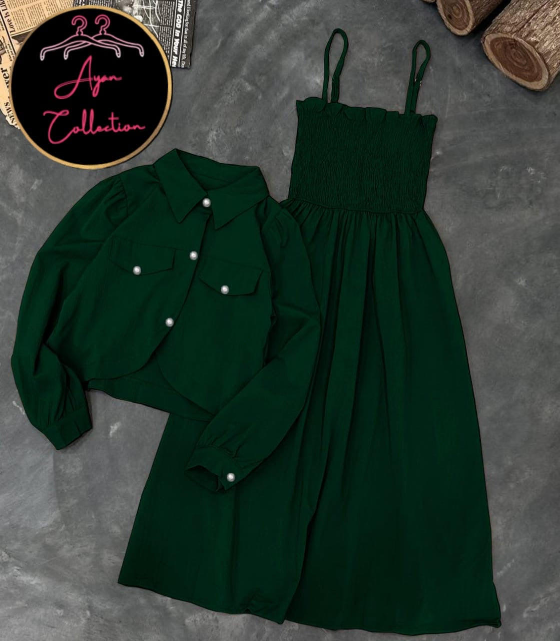 Kaaj Button Coati With Gazzer Romper Frock 2Pcs