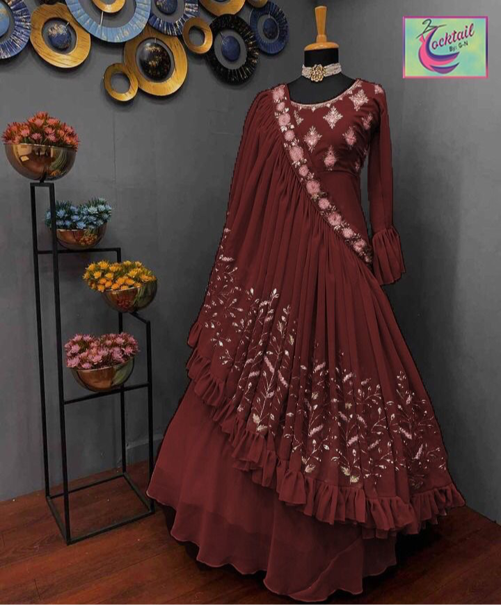 3-Step Style Fancy Maxi with fancy Embroidery touching+Miror Duppatta stylish with trouser ❤️