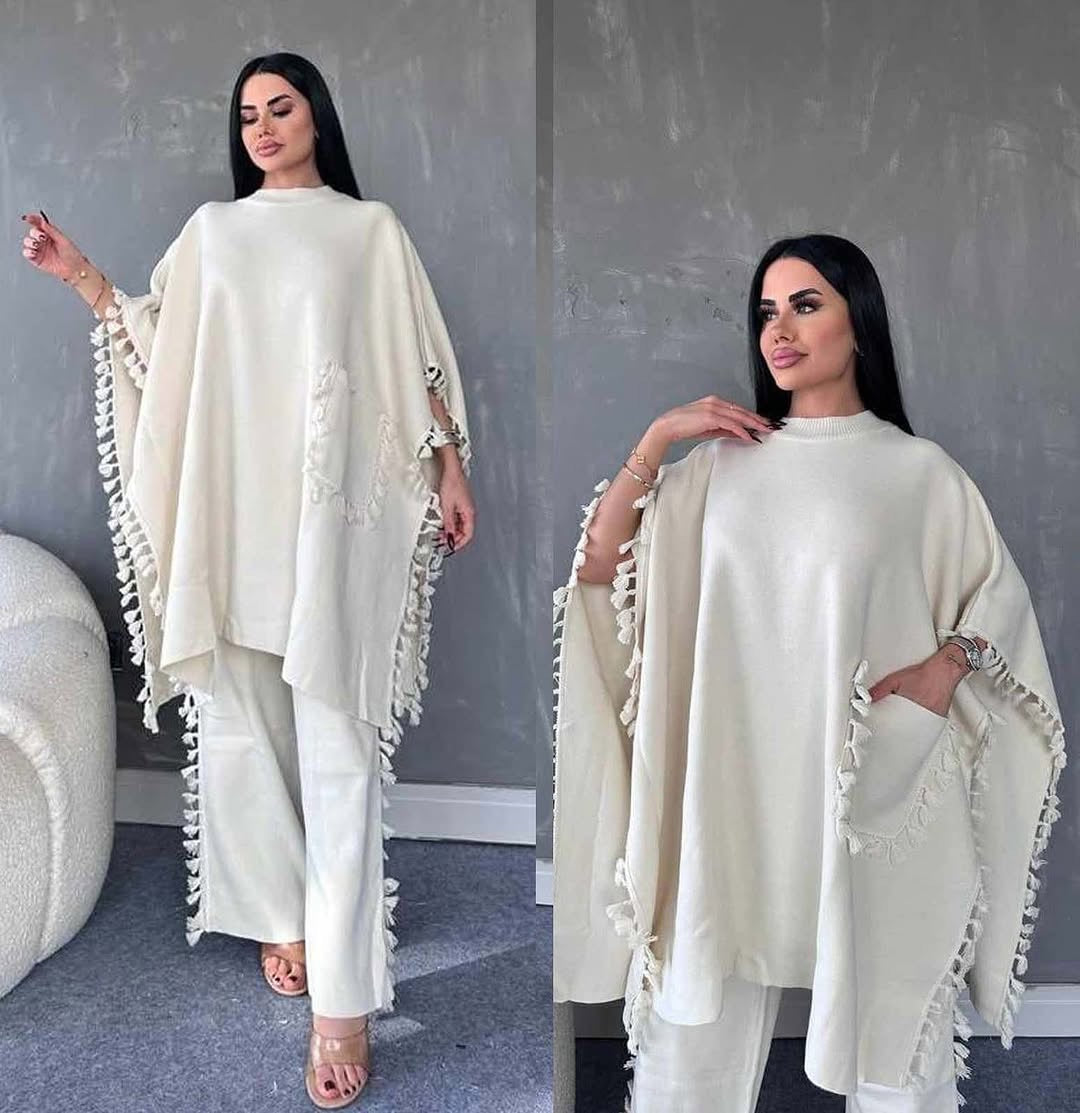 Open Shawl Style Lace Work 2-Pcs Winter Co-Ord Set.