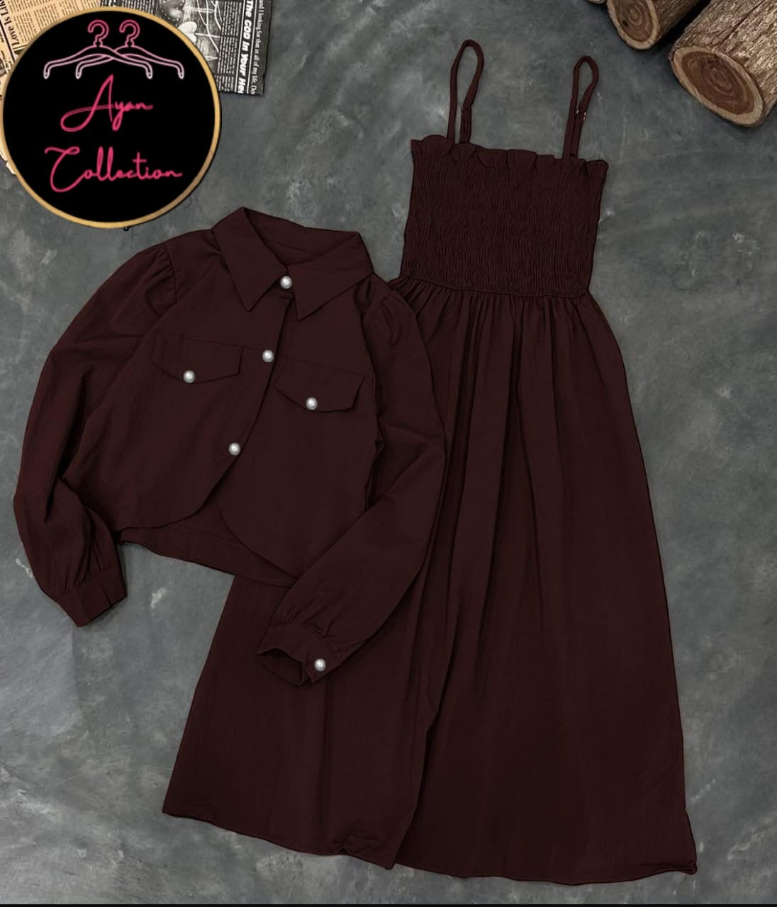 Kaaj Button Coati With Gazzer Romper Frock 2Pcs