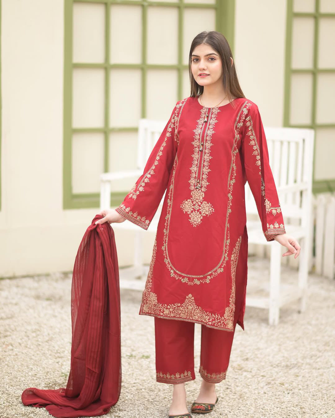 Sequence Embroidered on Shirt, Sleeves with Embroidered Trouser 3PCs 🖤