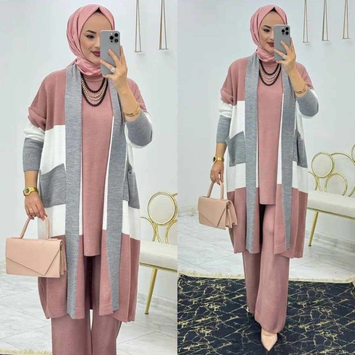 Turkish Patch-Work Gown Style 3-Pcs Winter Co-Ord Set ❤️