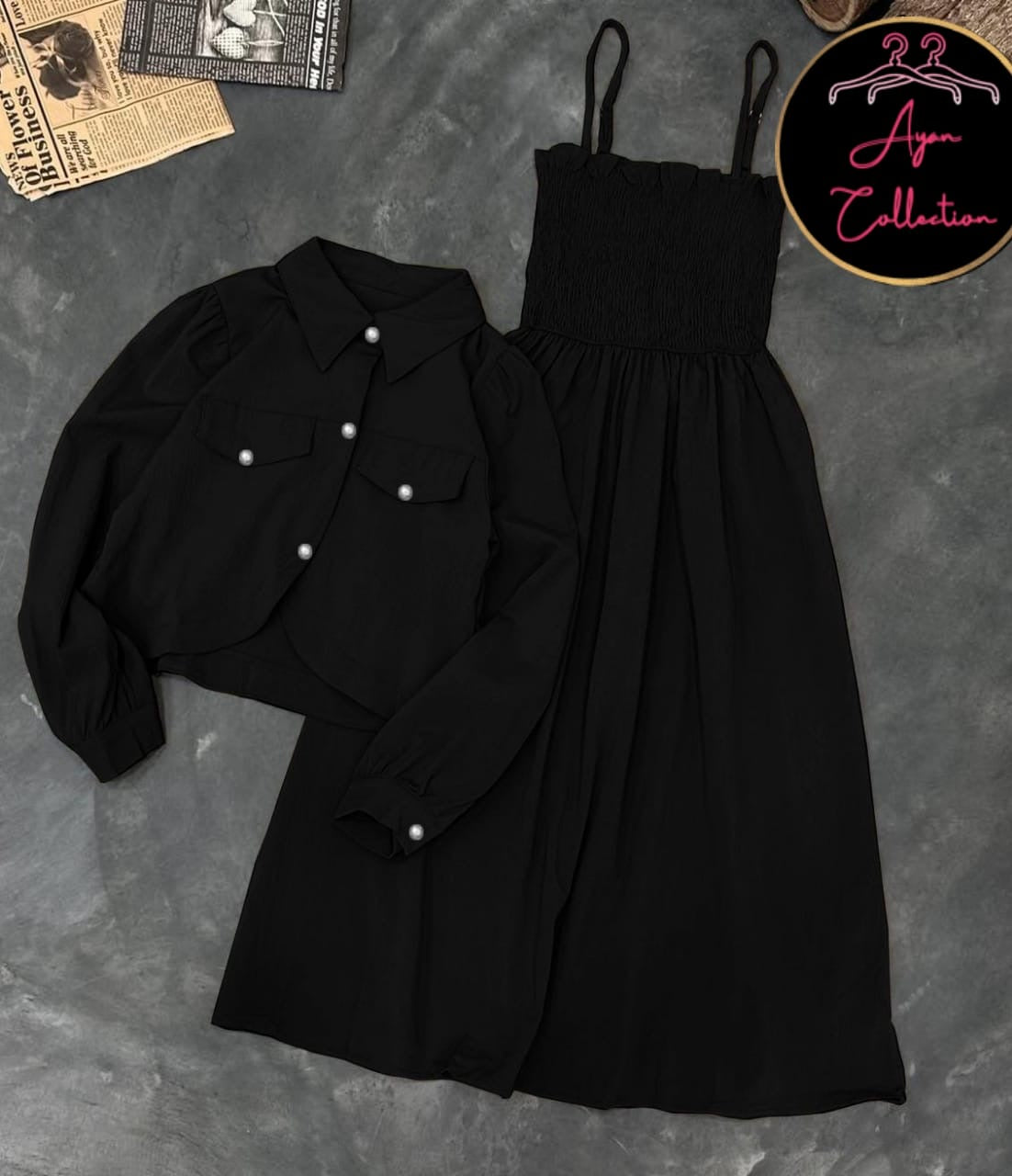 Kaaj Button Coati With Gazzer Romper Frock 2Pcs