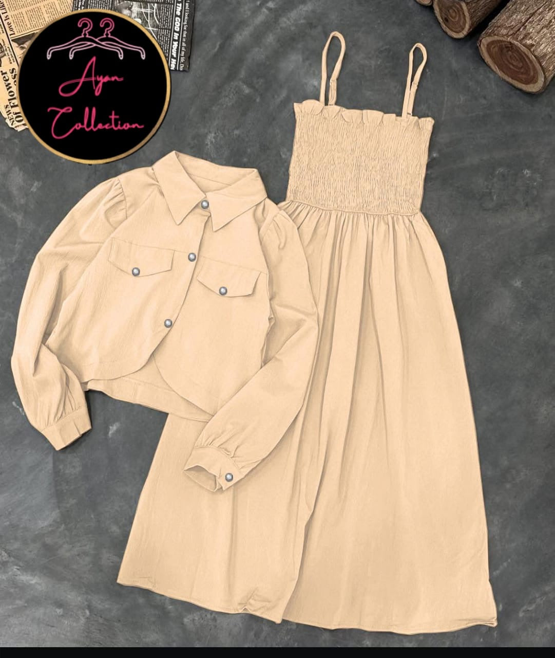Kaaj Button Coati With Gazzer Romper Frock 2Pcs