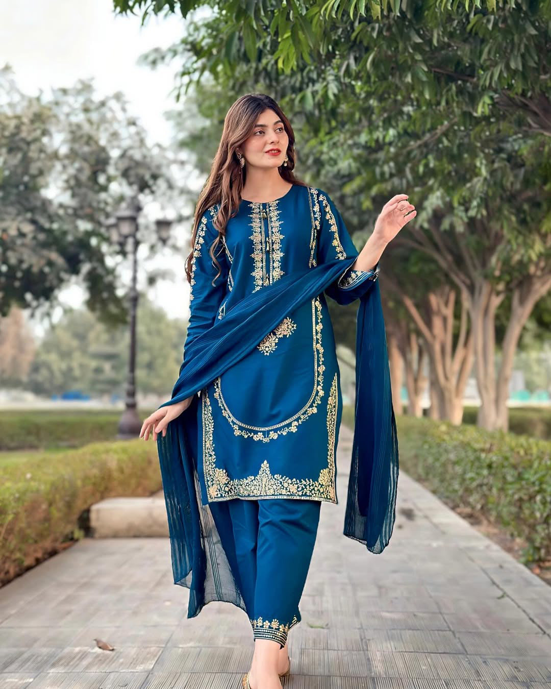Sequence Embroidered on Shirt, Sleeves with Embroidered Trouser 3PCs 🖤