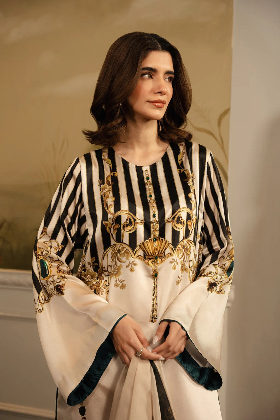 Shahi Lining Digital Printed Long Shirt With Printed Flapper 2Piece